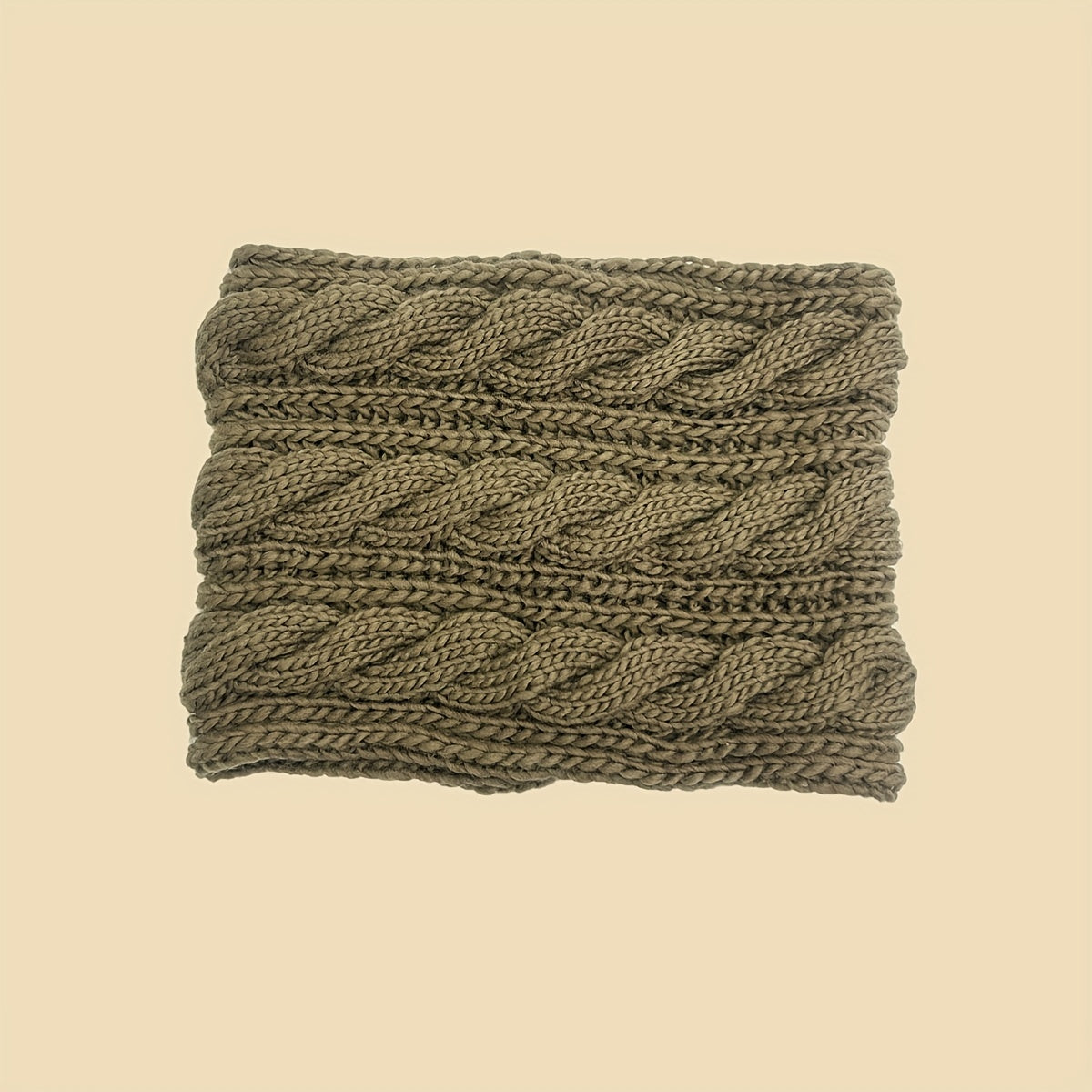 Khaki Ribbed Knit Warm Scarf Coldproof Neck Gaiter Thick Infinity Circle Loop