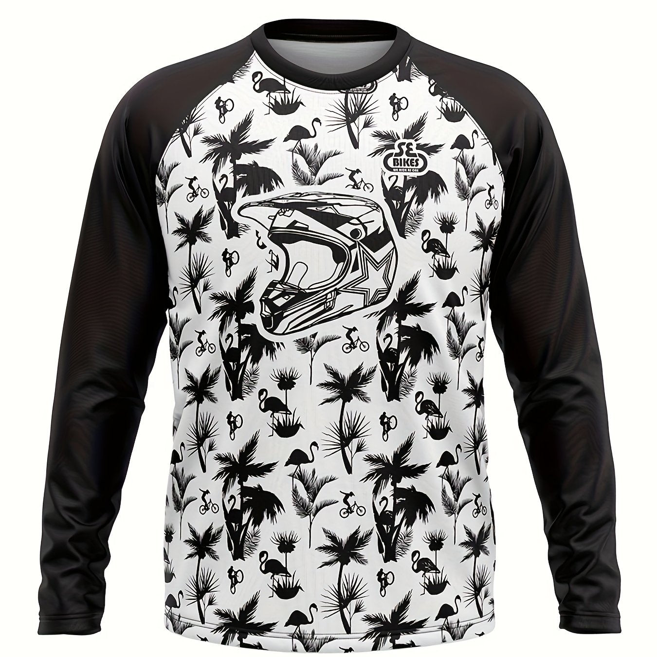 Men's Helmet Pattern Cycling Jersey Long Sleeve Shirt