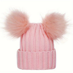 Velvet Bear Beanie With Pom - Women's Warm Knit Hat