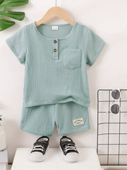 2pcs Little Boy Cotton Short Sleeve Polo Shirts & Shorts Set