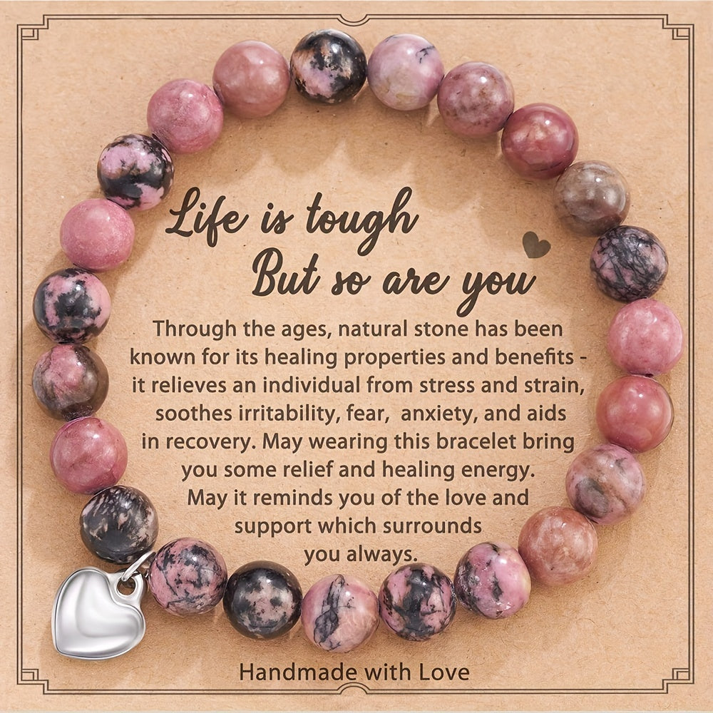 Love Heart Pendant Beaded Bracelet Energy Healing & Anxiety Relax Jewelry