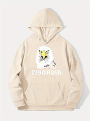 Comic Eagle Print Hoodie Men's Casual Pullover Hooded Sweatshirt