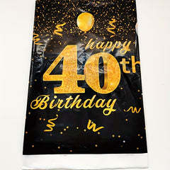 Golden Happy 40th Birthday Tablecloth With Balloons Star Print