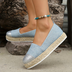 Women's Glitter Platform Espadrille Shoes, Colorblock Slip On