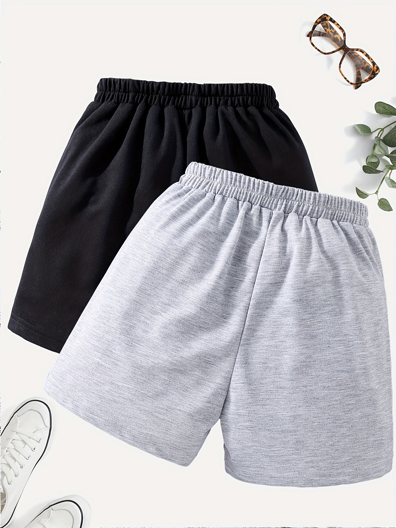 2pcs Girls' Casual Shorts Set Sports Leisure Sweat Shorts Outer Wear