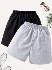 2pcs Girls' Casual Shorts Set Sports Leisure Sweat Shorts Outer Wear