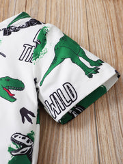 Toddler Boys Dinosaur Print Top & Shorts Set - Summer Kids Clothes
