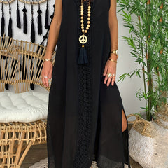 Boho Lace Sleeveless Maxi Dress V Neck Loose Solid
