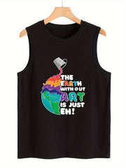 Abstract Earth & Letter Pattern Sports Vest Sleeveless Top