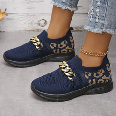 Women's Mesh Leopard Pattern Running Shoes Lightweight Soft Non slip Sneakers