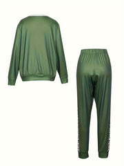 Women's Plus Leopard Print Long Sleeve Top & Pants Set