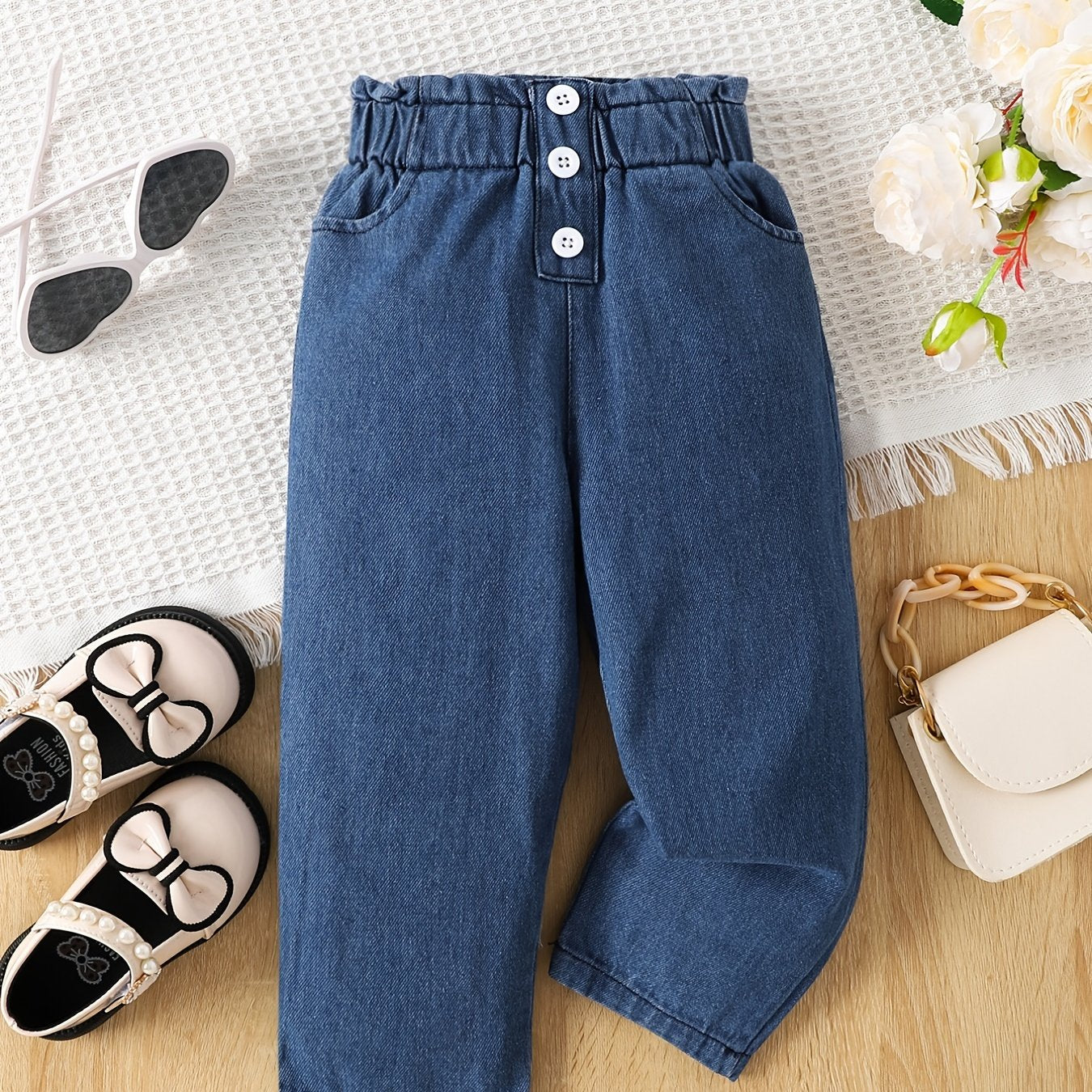 Baby Girls Wide Leg Denim Jeans With Pockets