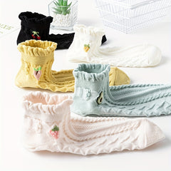 5 Pairs Fruit Print Ruffle Socks for Women