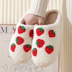 Strawberry & Christmas Fuzzy Slippers - Winter Warm Shoes