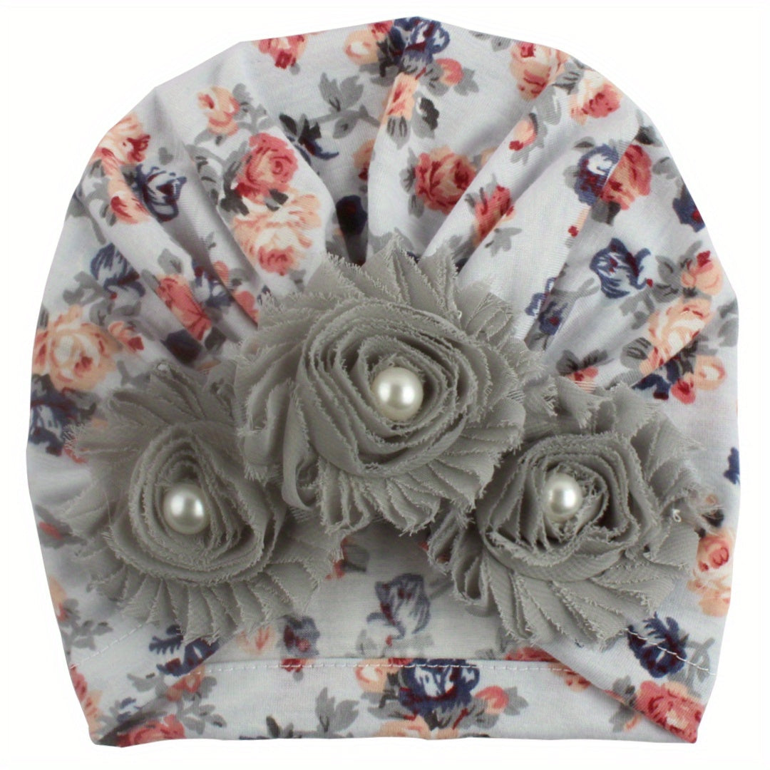 Soft Beanie Hat with Flowers for Baby Boy Girl