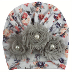 Soft Beanie Hat with Flowers for Baby Boy Girl
