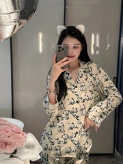 Cat Print Pajama Set Long Sleeve Top & Pants