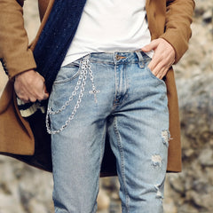 Punk Layered Pants Chain Silvery Heart Cross Rivet Tassel Wallet Chains