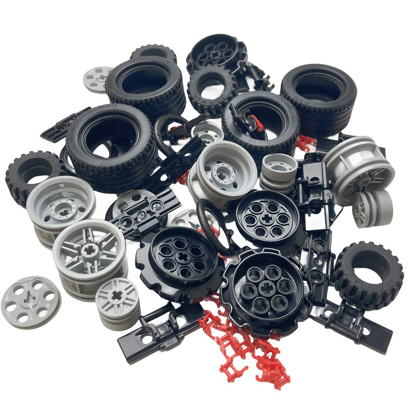 68pcs High Tech Building Blocks Gears Tires Tracks Wheels Accessories Pack