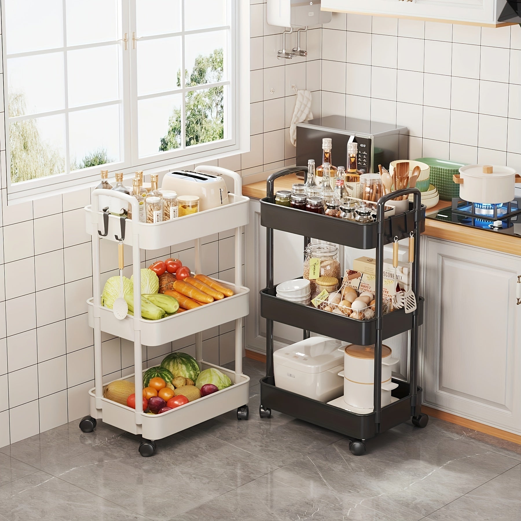 Sofa Storage Rack with Armrests & Wheels
