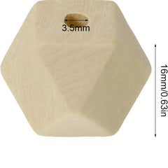 50PCS Faceted Geometric Wood Beads Natural DIY Wooden Spacer Beads