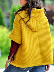 Solid Short Sleeve Hooded Sweater with Buttons