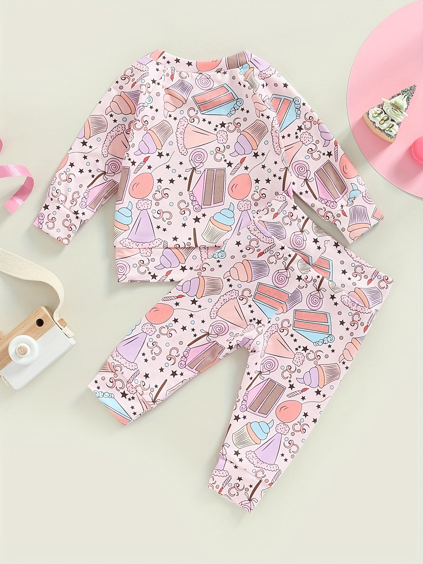 2pcs Toddler Girls Floral Print Top & Pants Set