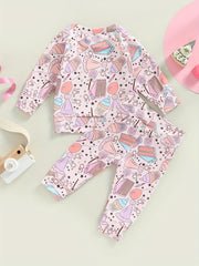 2pcs Toddler Girls Floral Print Top & Pants Set