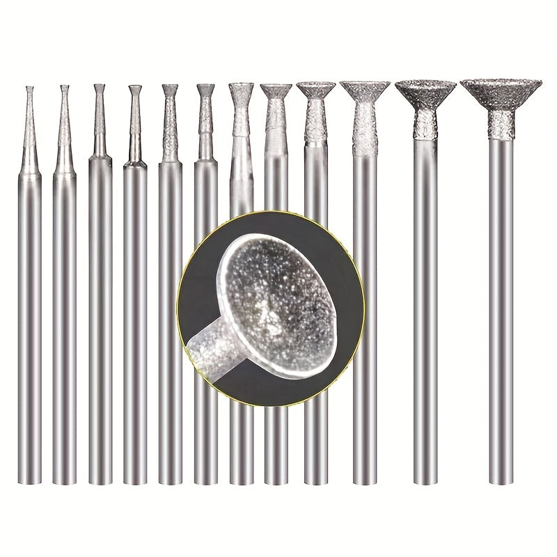 12pcs Diamond Grinding Burr for Rotary Tool 2.35mm Shank