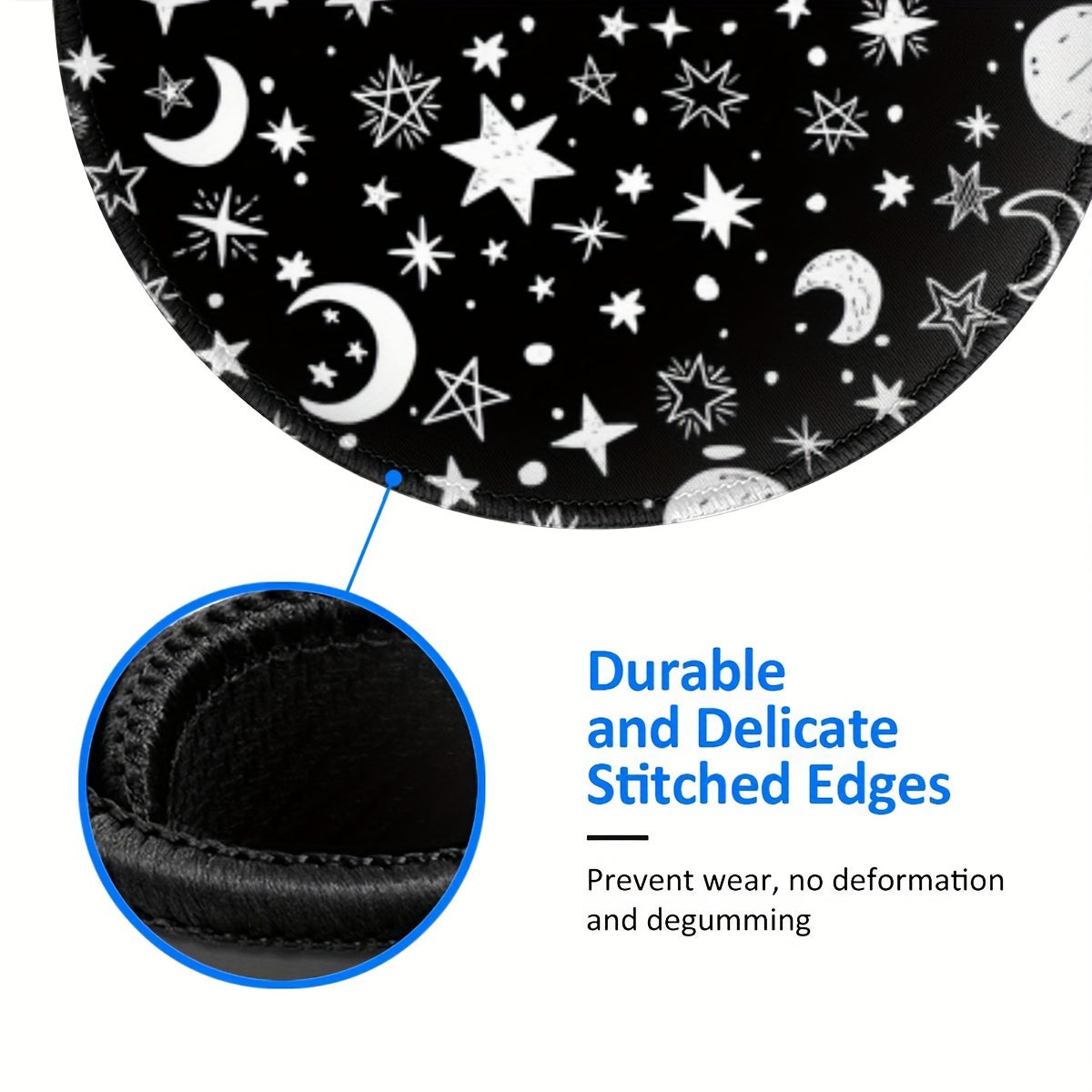 4mm Thick Star Moon Pattern Mouse Pad Round Mouse Pad With Seam Wrap Edge