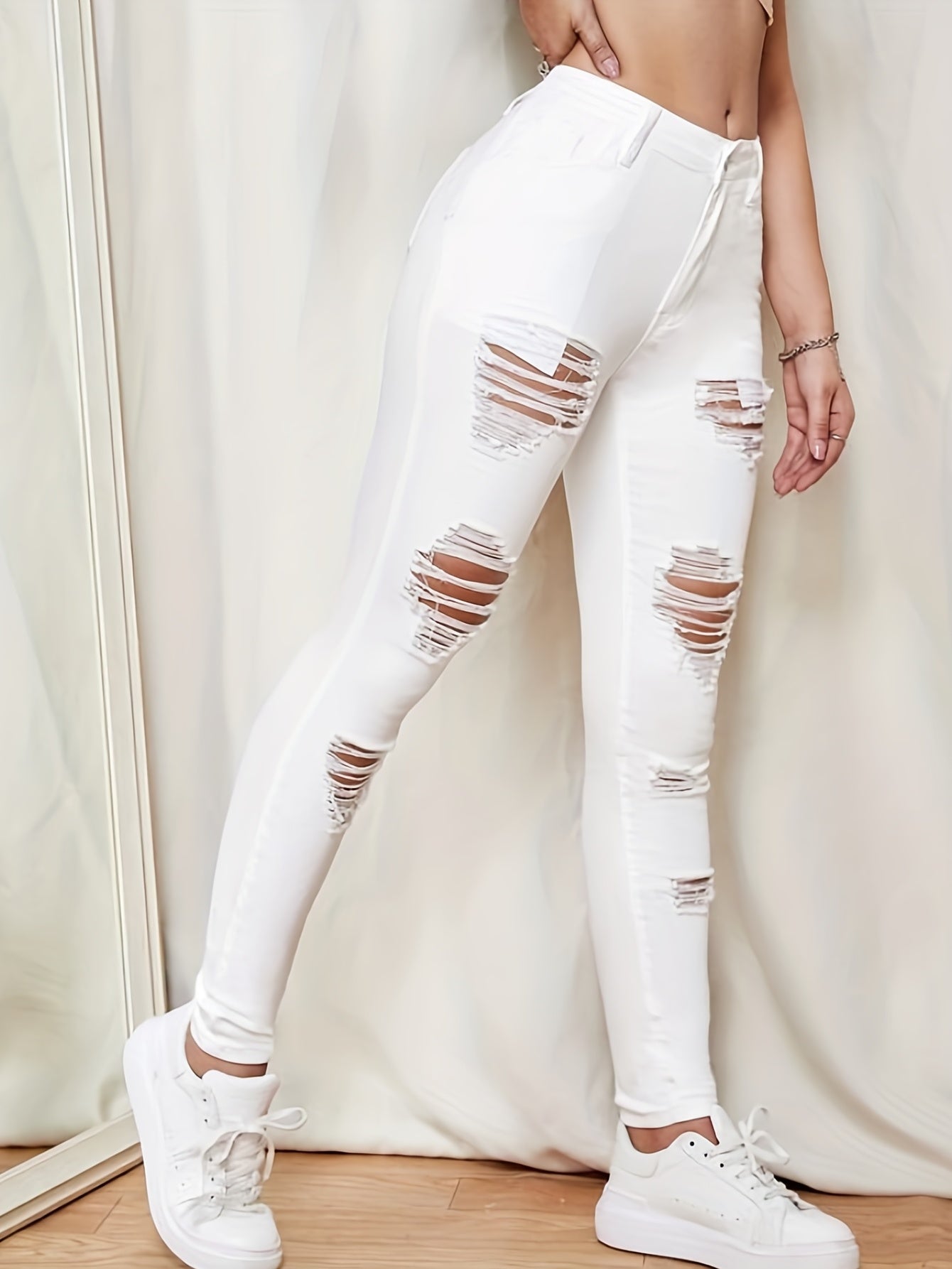 Ripped Holes Skinny Jeans Slim Fit High Stretch