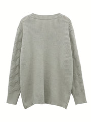 Solid Cable Long Sleeve Sweater V Neck Jumper