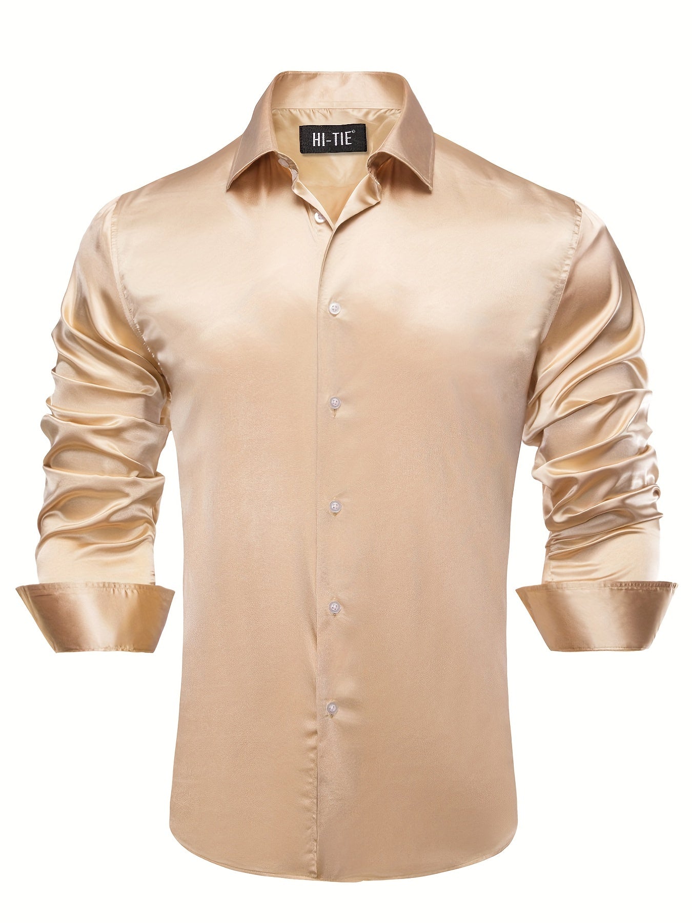 Men's Silk Button Down Long Sleeve Shirt for Wedding or Regular Fit