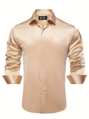 Men's Silk Button Down Long Sleeve Shirt for Wedding or Regular Fit