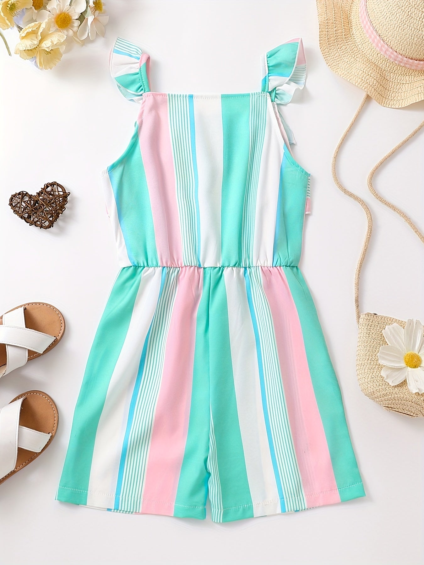 Toddler Girls Striped Graphic Rompers Jumpsuits
