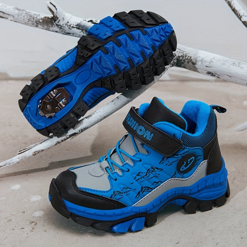 Boys' Durable Hiking Shoes, Hook & Loop Fastener, Comfy & Breathable, Anti-Skid