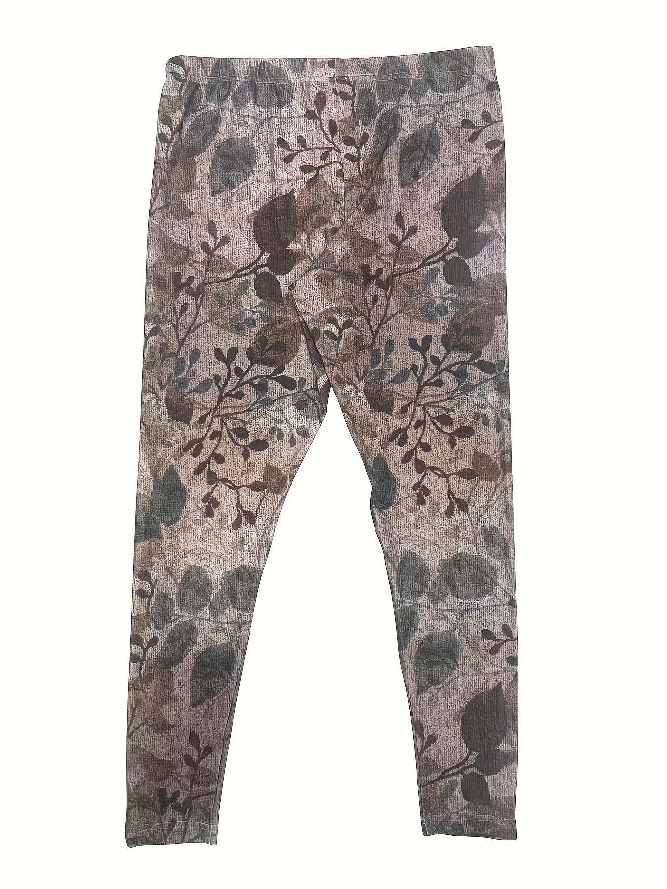 Retro Leggings Women's Plus Leaf Print Leggings