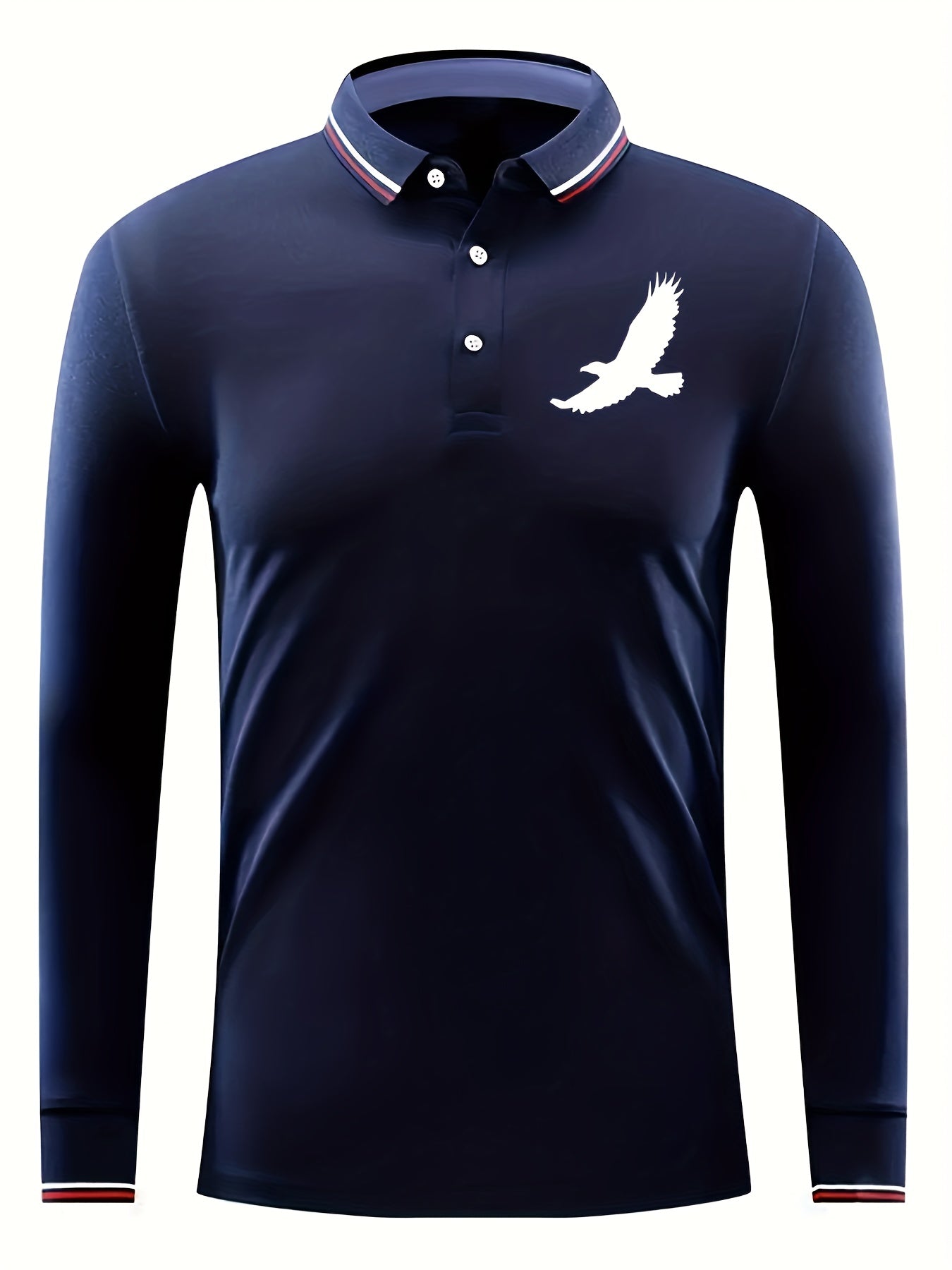 Bird Pattern Men's Casual Comfy Custom Fit Long Sleeve Polo Shirt