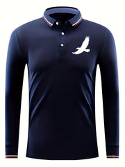 Bird Pattern Men's Casual Comfy Custom Fit Long Sleeve Polo Shirt