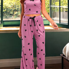 Heart Print Pajama Set Cami Top & Pants