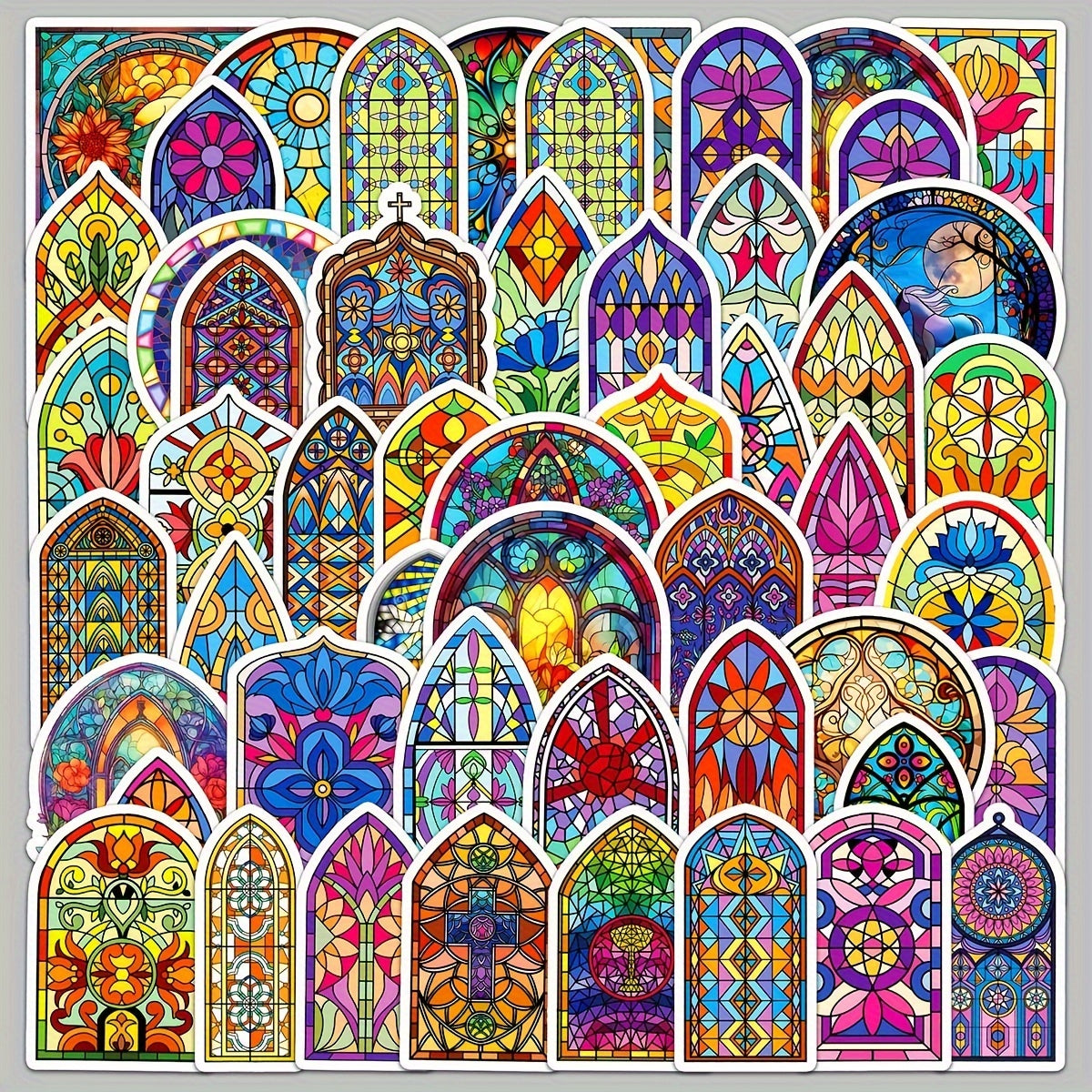 50pcs Colorful Glass Cartoon Doodle Skateboard Waterproof Stickers