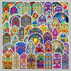 50pcs Colorful Glass Cartoon Doodle Skateboard Waterproof Stickers