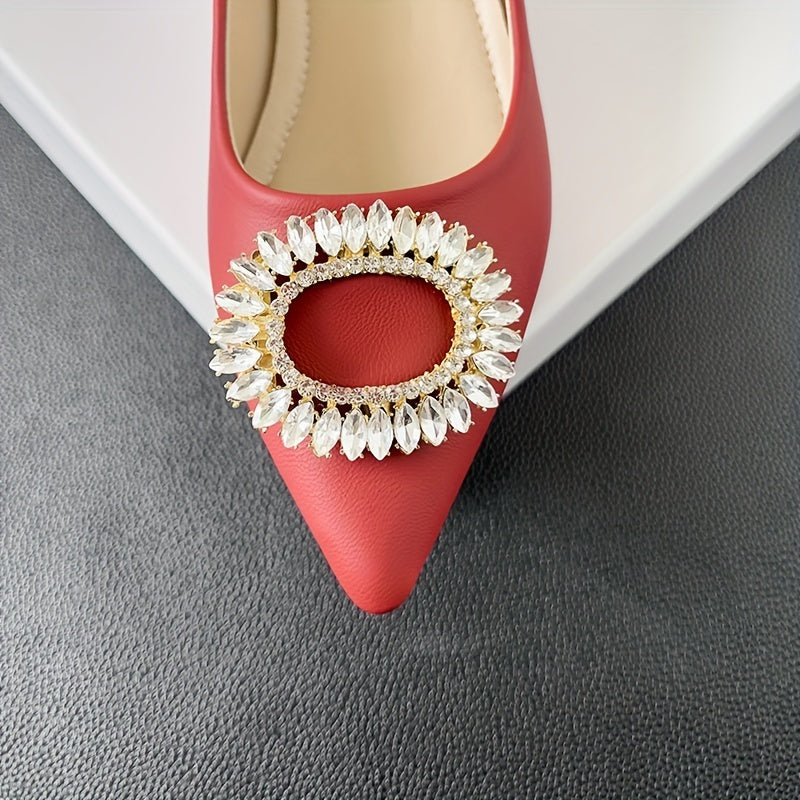 Women's Rhinestone Slip On Low Heel Point Toe Glitter Dress Shoes