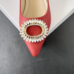 Women's Rhinestone Slip On Low Heel Point Toe Glitter Dress Shoes