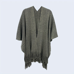 Gray Knit Shawl Tassel Sparkly Wrap Women's Poncho Cape Open Front Cardigan