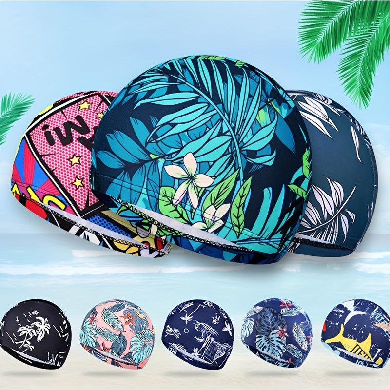 Breathable Swimming Cap Flowers Printed Long Hair Sport Pool Bathing Hat