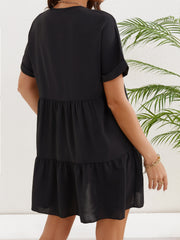 Ruched V Neck Dress Short Sleeve Casual Dress
