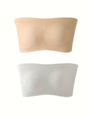 2pcs Soft Strapless Bandeau Bras Wireless Everyday Lingerie Women's Underwear