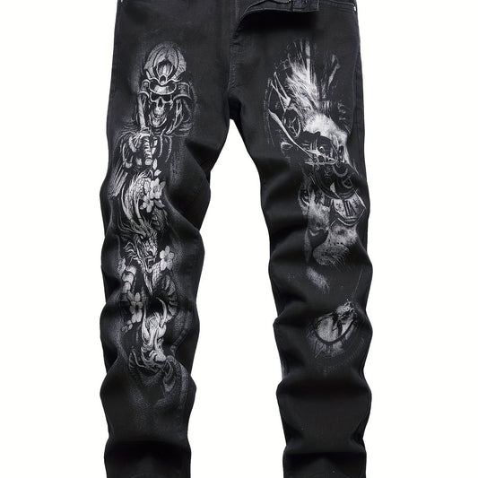 Men's Skull Pattern Washed Jeans Outdoor Pants