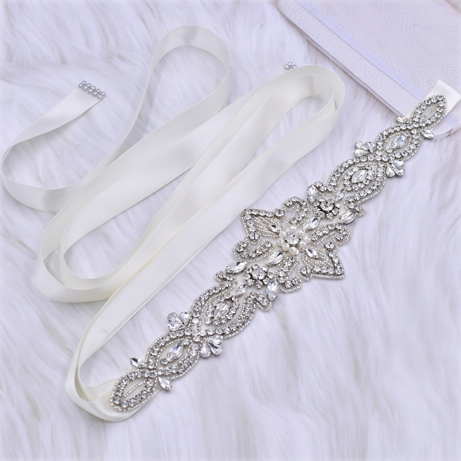 Rhinestone Bridal Sash Faux Pearl Wedding Waistband